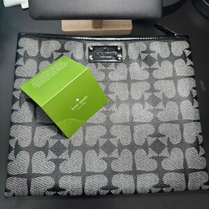 Kate Spade Black White Monogram Zip Clutch Pouch Chic Minimal